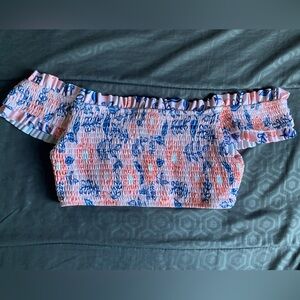 Pink and Blue Off-Shoulder Swim top